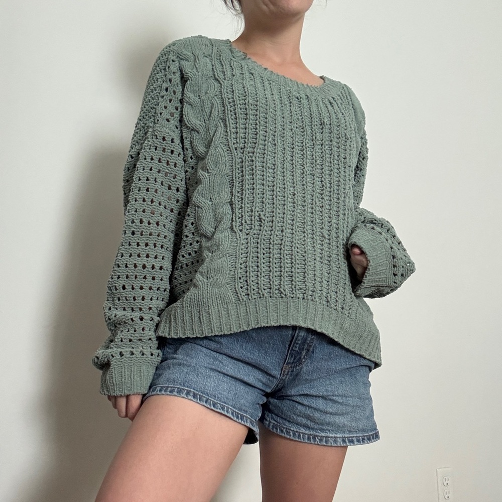 Wonderly Teal Green Crew Neck Sweater with Textured Knit
